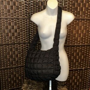 Black puffer Crescent Shoulder Bag